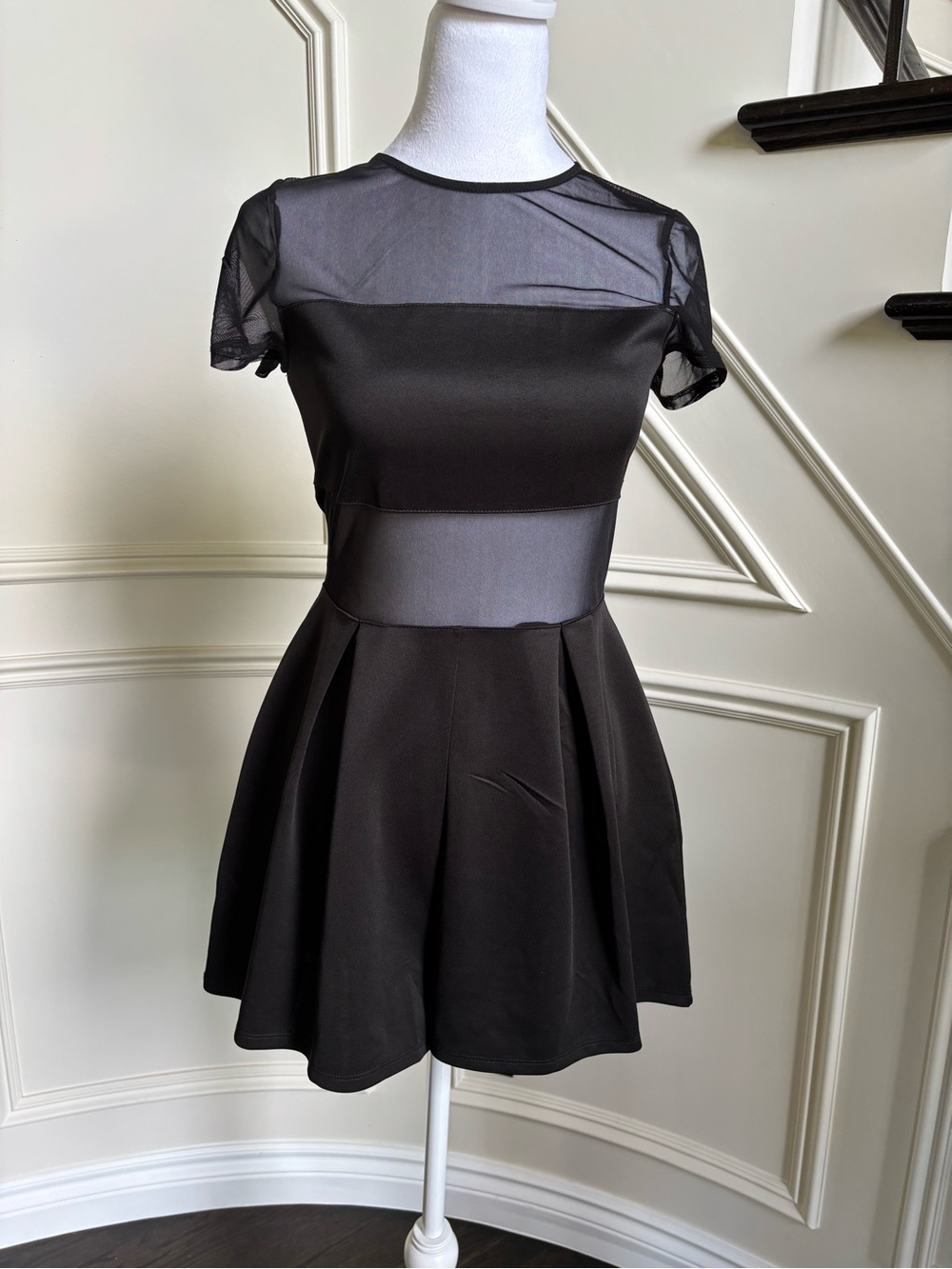Charlotte Russe Black Mesh Panel Skater Dress